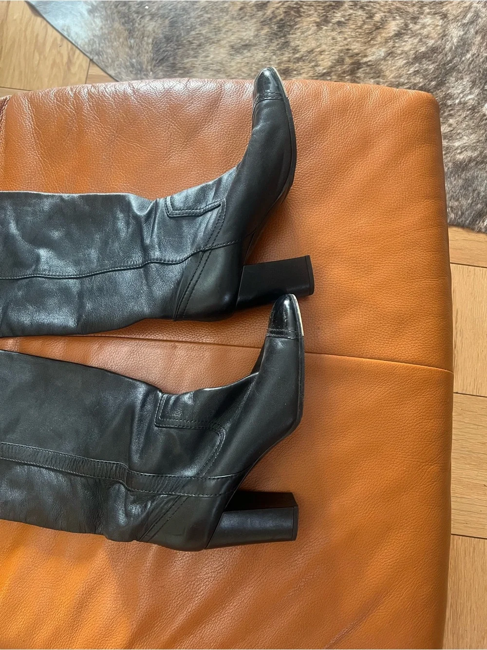 CHANEL black leather